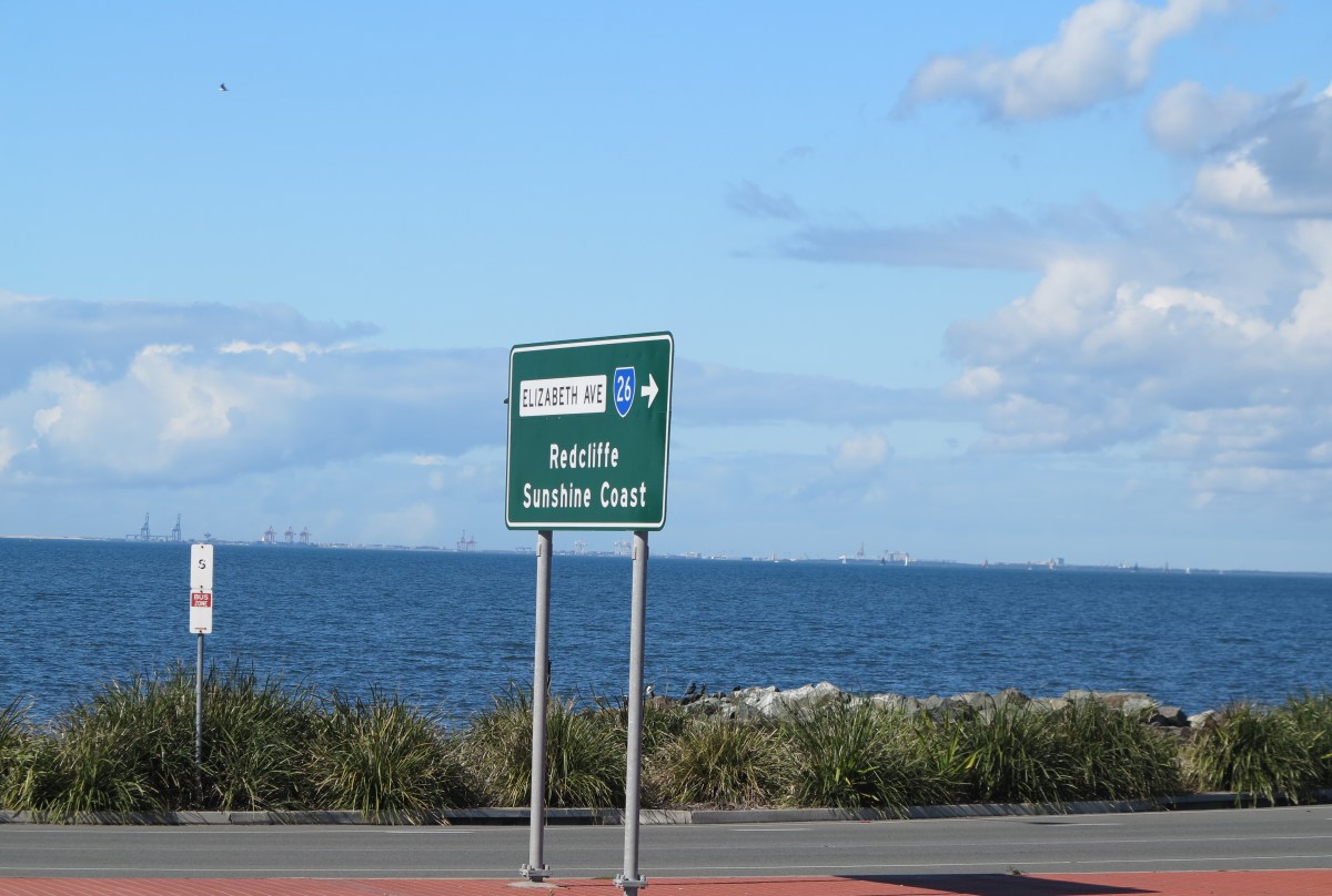 View across Bramble Bay from Clontarf to the Port of Brisbane
