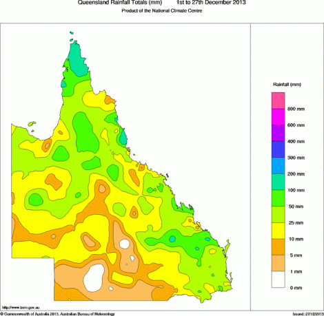 BOM map of Queensland showing December rainfall