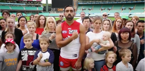 A still image from the 30-second video segment recorded in mid-2014 for the Racism. It stops with me. campaign.